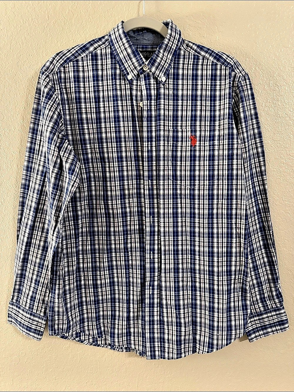 U.S. Polo Assn. Men's Plaid Button Down Blue & White Size Medium